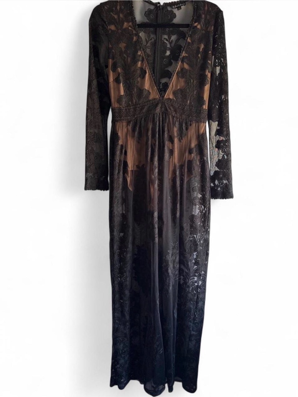 For Love & Lemons Black Sheer Floral Lace Dress